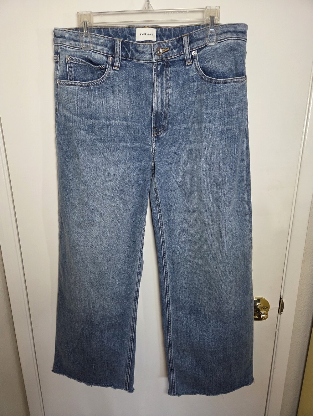 Everlane Mid-Way Wide Leg Jeans Womens 32 W Medium Wash Blue Frayed Crop